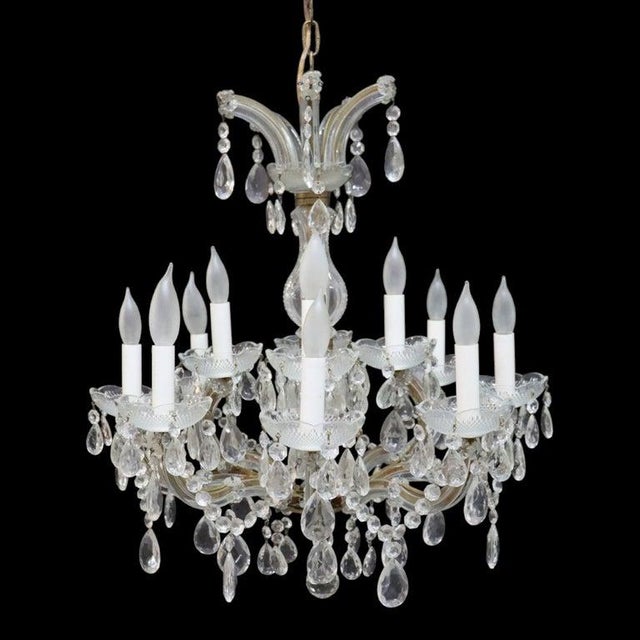 Mid-Century Modern Crystal & Glass Crystal Arm 12-Light Chandelier C1940 For Sale - Image 3 of 10