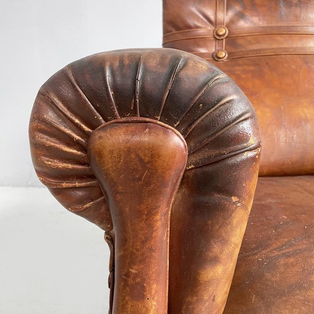 Art Nouveau Armchairs with Armrest in Brown Leather, England, 1920s, Set of 2 For Sale - Image 12 of 18
