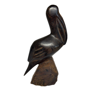 Vintage Carved Dark Wood Pelican Figurine