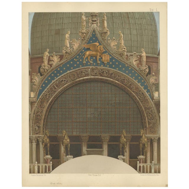 A large chromolithograph of the main portal of the Basilica of San Marco in Venice, Italy, originating from Ferdinando...