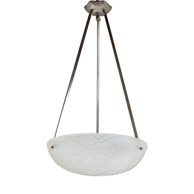 Vintage French Art Deco Geometric Pendant Light by Jean Noverdy, 1930 For Sale