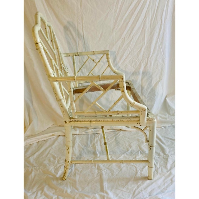 Vintage English Chinese Chippendale White Painted Arm Chair Classic Arm Chair in the English Chinese Style For Sale - Image 4 of 8