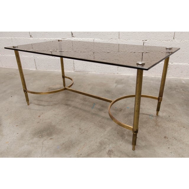 Vintage Coffee Table in Gilt Brass and Smoked Glass, 1960 For Sale - Image 9 of 18