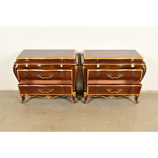 Late 20th Century Karges French Provincial Louis XV Burled Walnut and Gold Gilt Bombay Chests of Drawers, Pair For Sale - Image 5 of 16