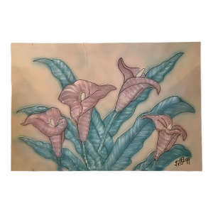 1980s Floral Pink Calla Lillies Wall Painting