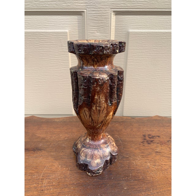 Vintage Wabi-Sabi Rustic Hand Carved Chrysanthemum Wood Vase For Sale - Image 4 of 10