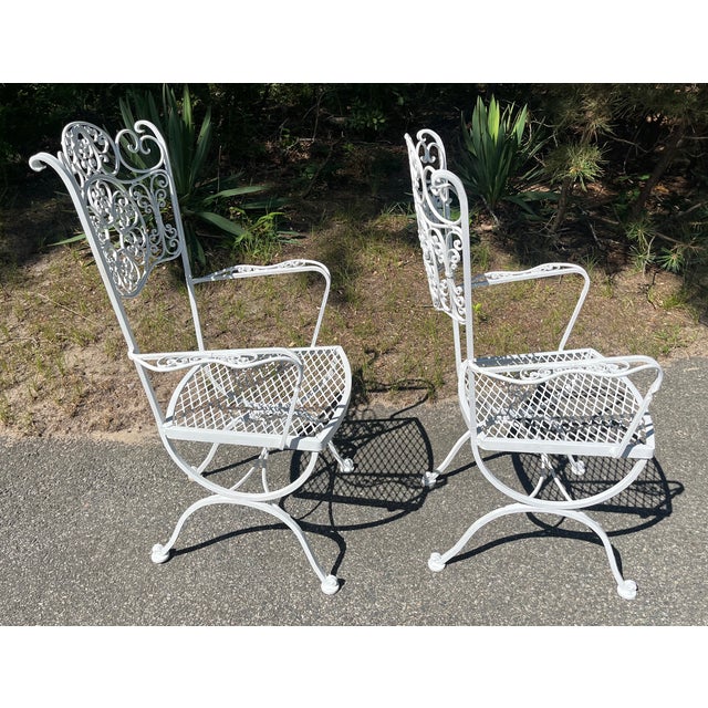 Pair Woodard Iron Arm Chairs Andalusian Spanish Lace Pattern For Sale In Providence - Image 6 of 9