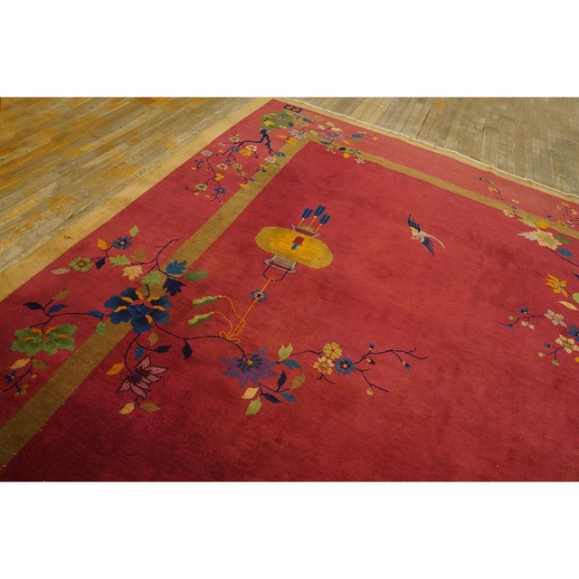 1920s Antique Art Deco Room Size Wool Floral Chinoiserie Motifs 10' X 14' 2" Rug For Sale - Image 9 of 9