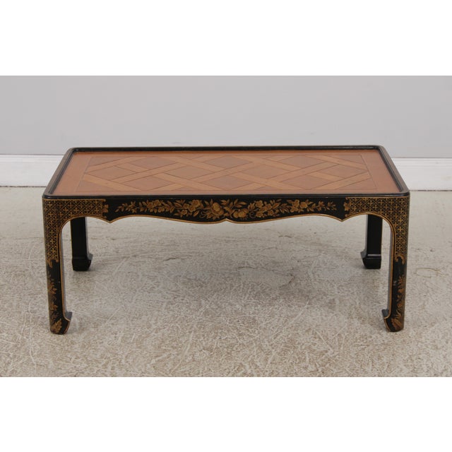 Chinoiserie Baker Chinoiserie Black and Gold Parquet Chinese Style Coffee Table For Sale - Image 3 of 16