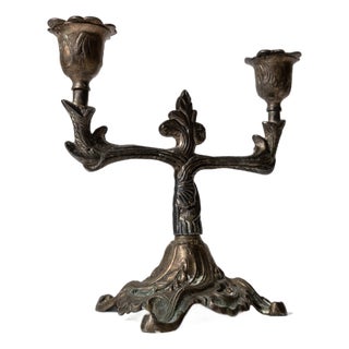 Vintage Art Deco Bronze Candleholder with Ornate Details, 1910s For Sale