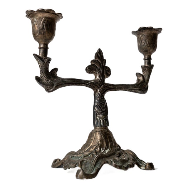 Vintage Art Deco Bronze Candleholder with Ornate Details, 1910s For Sale