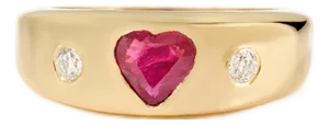 Solid 18k Gold Contemporary Chunky Heart Ring Faceted Ruby & Diamonds Size 7