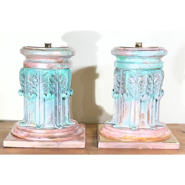 1920s Stunning Pair of Solid Copper and Bronze Architectural Column Sculptures / Bases For Sale - Image 5 of 13