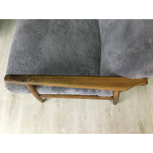 Mid-Century Gray Sheepskin Armchair For Sale - Image 10 of 14