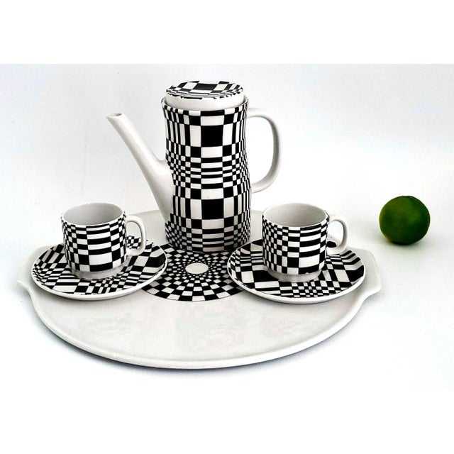1960s Op Art Espresso Coffee Set Demitasse Pitcher Cups Saucers Tray For Sale - Image 11 of 12