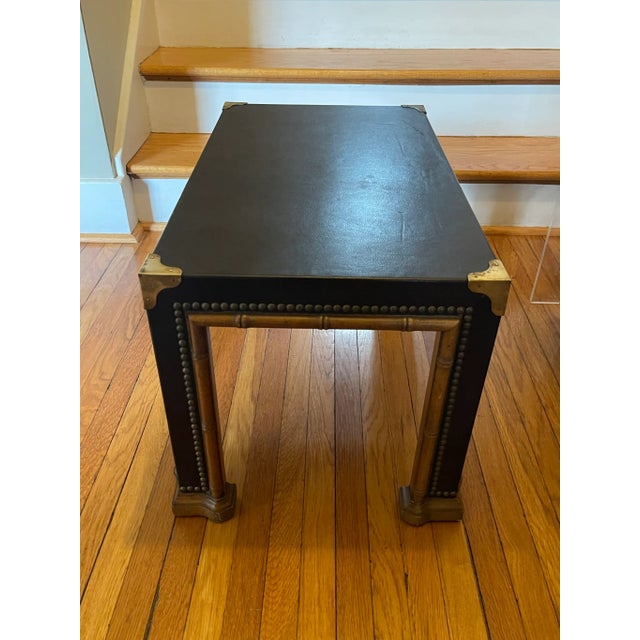 Campaign 1960s Drexel Et Cetera Vintage Faux Bamboo Leather Wrapped Parsons Coffee or Side Table For Sale - Image 3 of 11