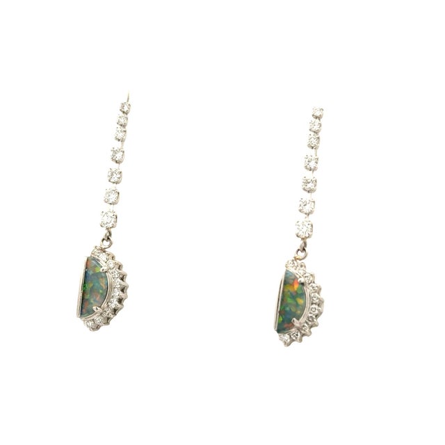 Contemporary Australian Black Opal Diamond Platinum Drop Earrings, A Pair For Sale - Image 3 of 4