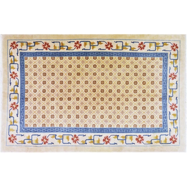 Beige Vintage Chinese Art Deco Hand Knotted Organic Wool Fine Weave Rug,5'1"x7'10" For Sale - Image 8 of 8