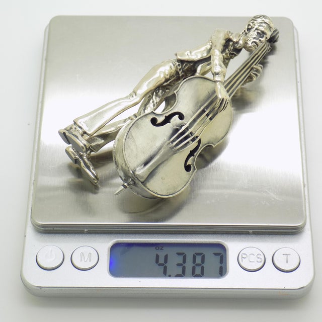 Vintage Italian Genuine Silver Cellist Large Figurine from Arezzo Toscane, 1970s For Sale - Image 15 of 18