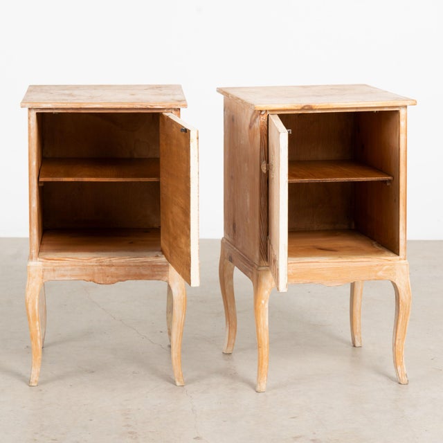 Pair of 20th century Danish nightstands or small cabinets, crafted in pine with a simple whitewashed finish applied at a...