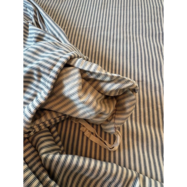 Textile Vintage Denim Blue Ticking Stripe Blanket Duvet Cover or Coverlet Queen For Sale - Image 7 of 14