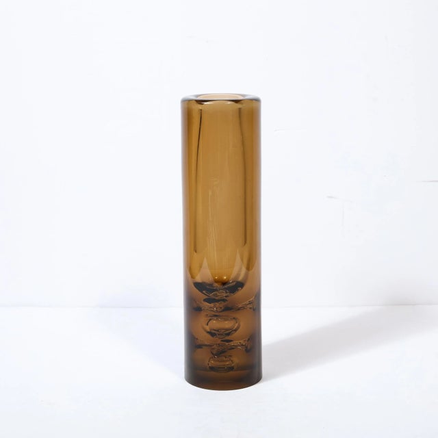 Amber Mid-Century Hand-Blown Smoked Amber Glass Vase With Murine Detailing by Baranek For Sale - Image 8 of 13