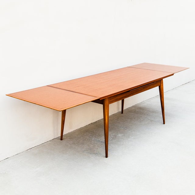 Restored 1950s French Mid Century Modern Mahogany Extension Dining Table For Sale - Image 15 of 15