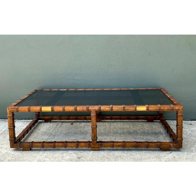 Vintage Carved Faux Bamboo and Glass Coffee Table For Sale - Image 4 of 12