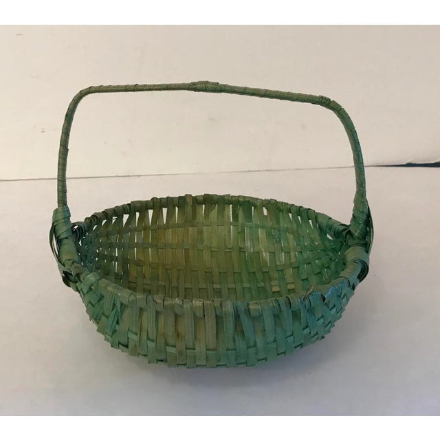 Green Vintage Asian Woven Green Basket With Handle For Sale - Image 8 of 8