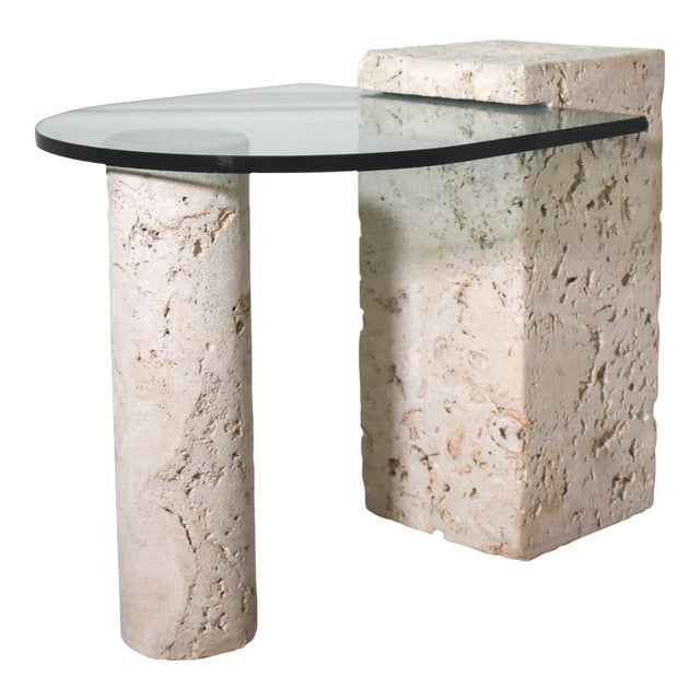 1970's Fossilized Coquina Coral Stone Table with Glass Top For Sale