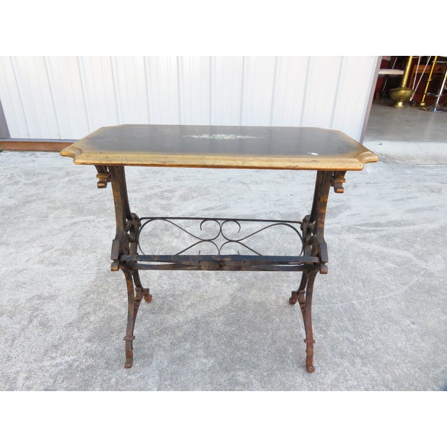 Vintage 1930's Hand Forged Wrought Iron Gilt Side Table ~ Spanish Revival ~ Hollywood Regency ~ French ~Plant Stand For Sale - Image 16 of 18