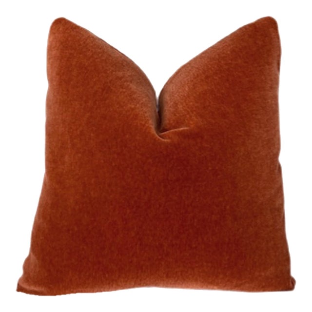 Plush Burnt Red Down Filled Mohair Pillow For Sale