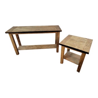 Rustic Industrial Reclaimed Barnwood and Metal Console & Side Table - 2 Piece Set For Sale