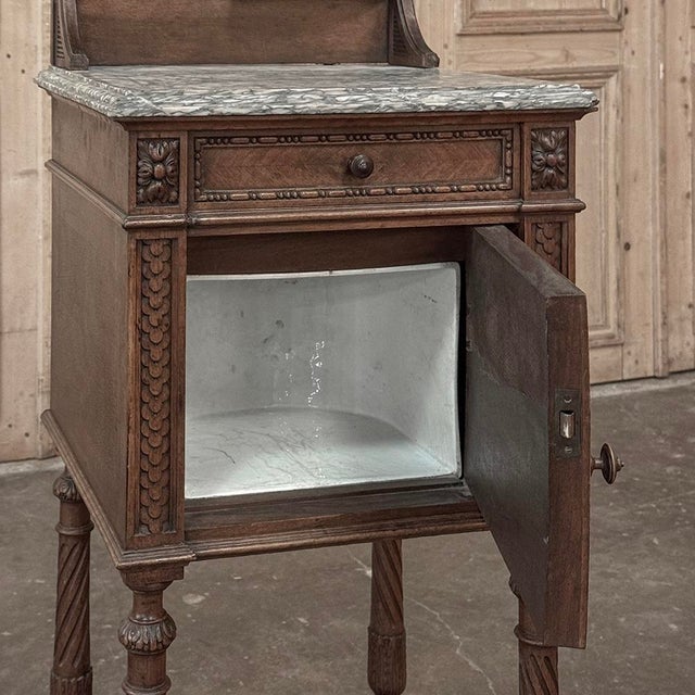 19th Century French Louis XVI Walnut Marble Top Nightstand For Sale - Image 15 of 16