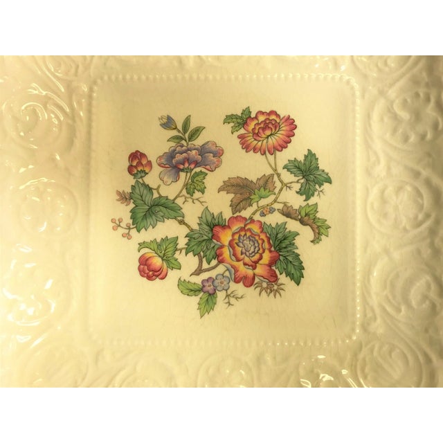 Vintage Wedgewood Patrician "Tapestry" collection square handled cake plate. This is a pretty floral pattern on an ivory...