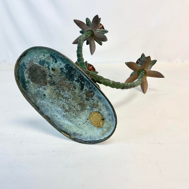 1970s Vintage Coastal Boho Chic Tole Palm Tree 3-Arm Candelabra. For Sale - Image 11 of 11