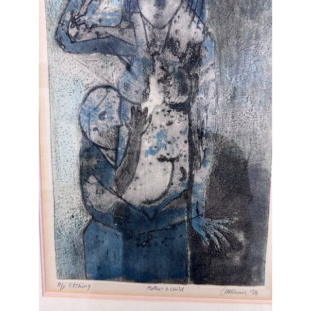 Printmaking Materials Circa 1984 Artist Proof Etching "Mother and Child", Signed + Framed For Sale - Image 7 of 12