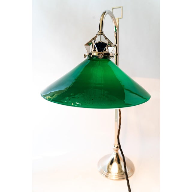Metal Art Deco Nickel-Plated Table Lamp with Original Green Opaline Glass Shade, 1920s For Sale - Image 7 of 18