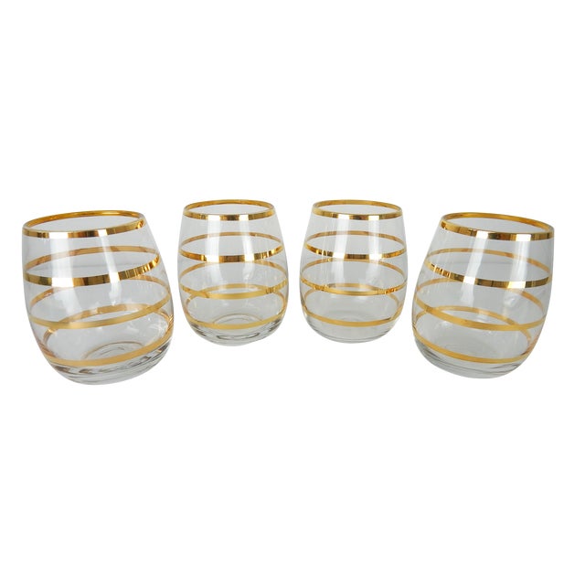 Vintage Striped Gold Lowballs- Set of 4 For Sale