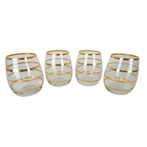 Vintage Striped Gold Lowballs- Set of 4
