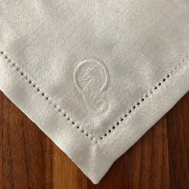 Traditional 1990s Waterford Seahorse Hemstitched Cocktail Napkins in Original Box Set of 6 For Sale - Image 3 of 10