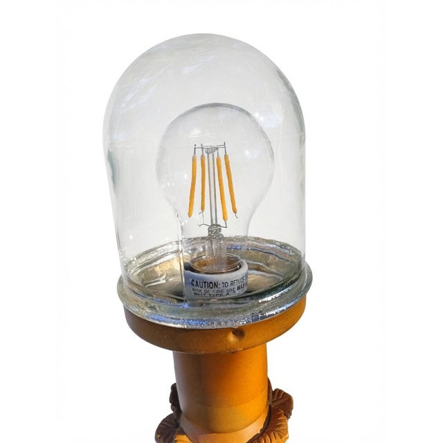 Mid 20th Century Abstract Shabby Chic Pineapple Bamboo Table Lamp Glass Shade Hollywood Regency Coastal Tiki Palm Beach Mid Century For Sale - Image 5 of 9