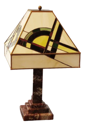 Art Deco Table Lamp in Marble and Stained Glass, 1920s
