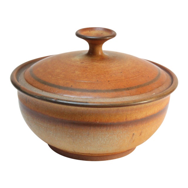 Vintage Art Pottery Earthenware Lidded Bowl For Sale