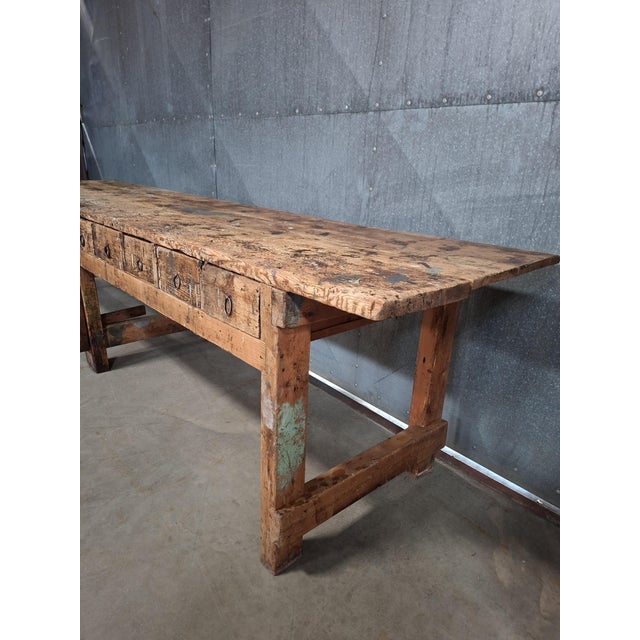 Brown Long Industrial Wooden Workbench For Sale - Image 8 of 9