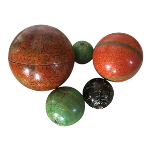 Antique 19th Century English Regency Anglo Indian Painted Stacked Balls - Set of 5