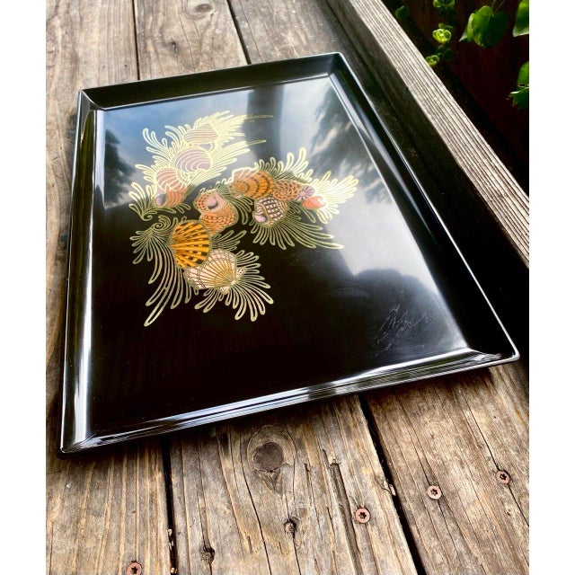 Mid-Century Modern Vintage Couroc of Monterey Seashell & Brass Inlay Serving Tray, 18" For Sale - Image 3 of 11
