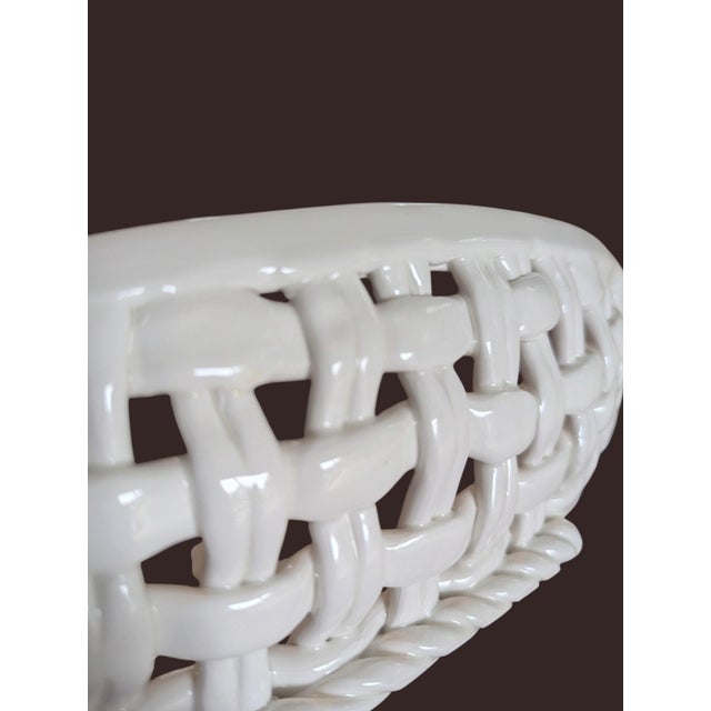 Trompe Loleil Ceramic Woven Basket Tray With Handles For Sale - Image 14 of 16