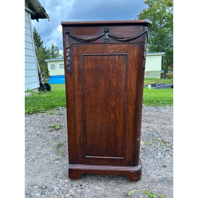 Brown Vintage Carved Mahogany Sideboard / Bar Cabinet With Gold-Tooled Leather For Sale - Image 8 of 12