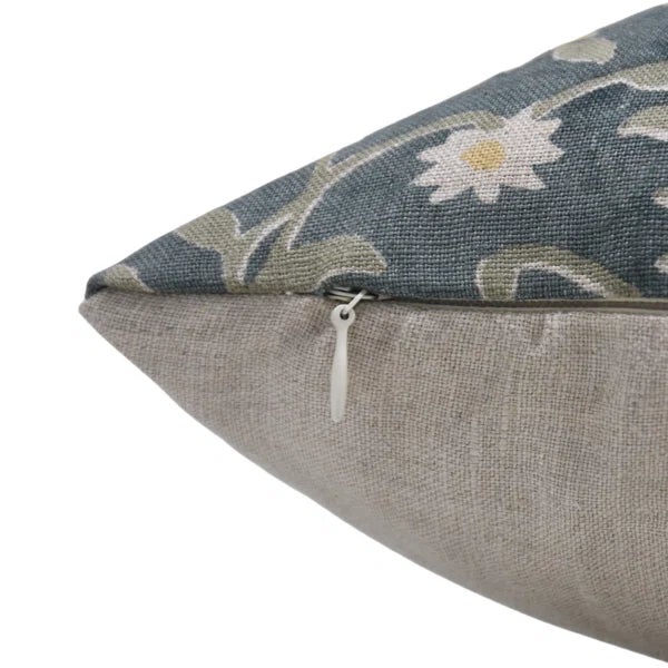 Farmhouse Throw Pillow Cover 14x14 Inch Handmade Block Print Cushion Thick Linen -Aradhna For Sale - Image 3 of 4